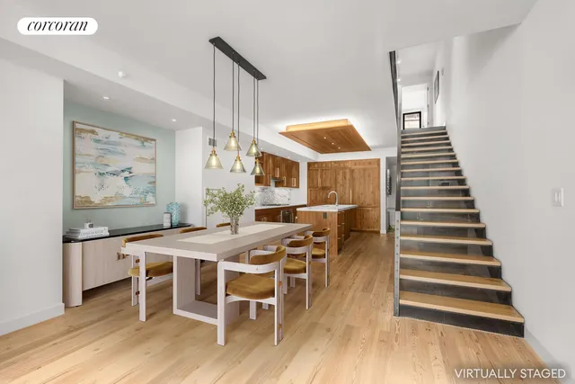 a view of a balcony with wooden floor