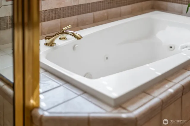 a bathroom with a bathtub