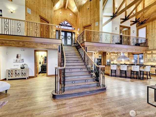 a view of a building with sitting area