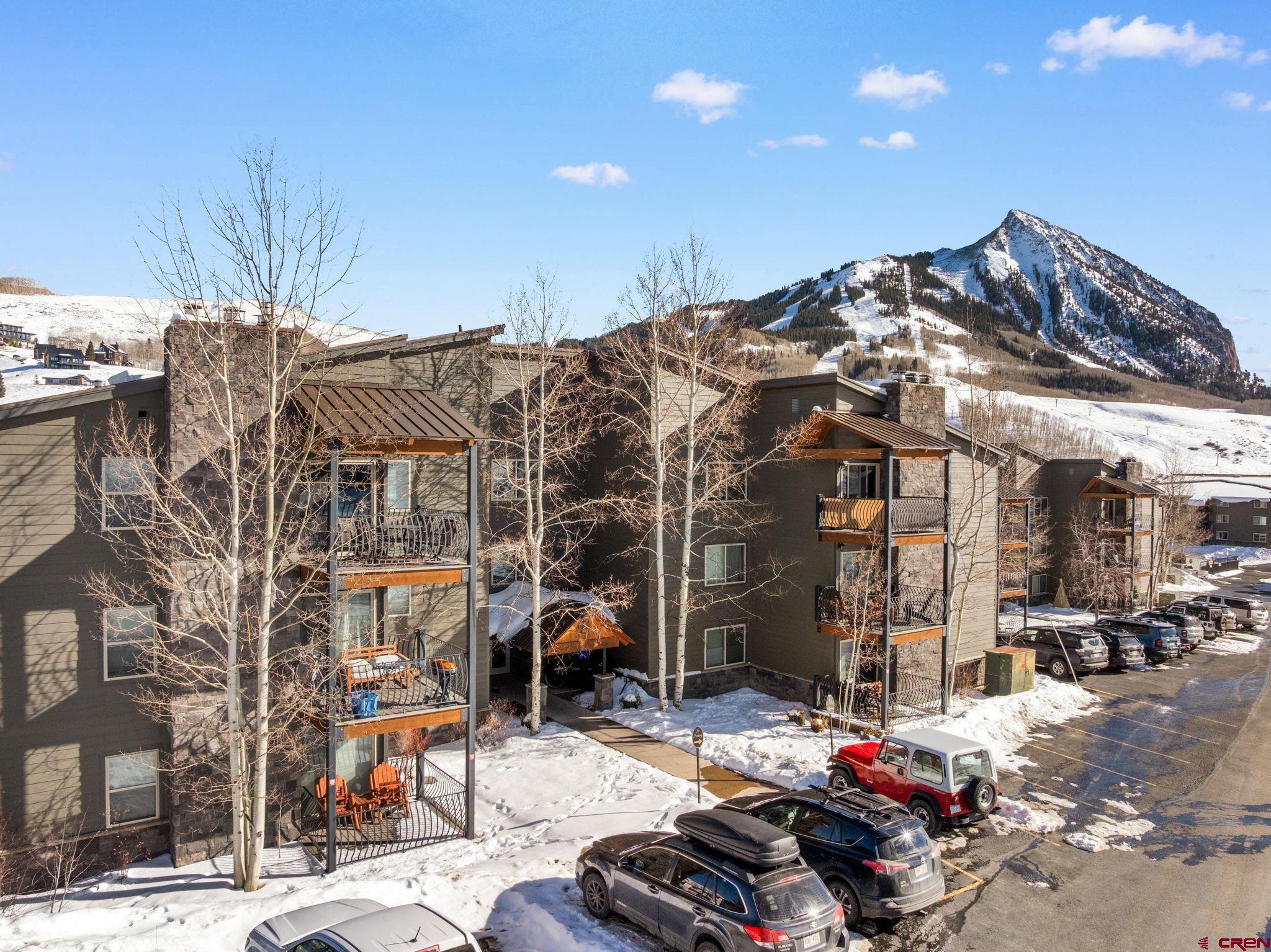 651 Gothic Road, Unit 505 Crested Butte, CO 81225 - Photo 2 of 44 a view of a patio with table and chairs and potted plants