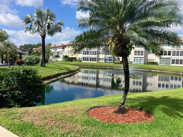 a view of a park with plants and a bench