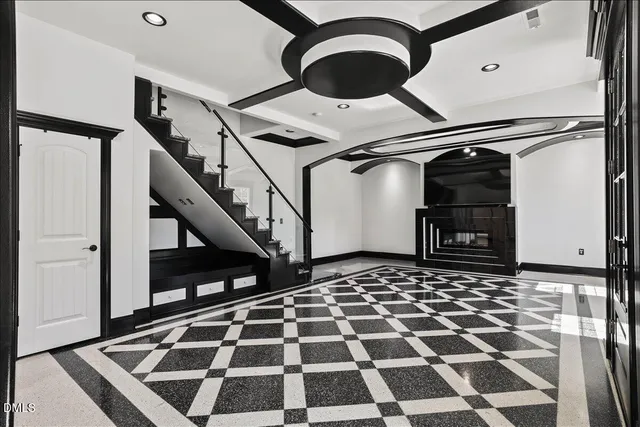 a black and white checkered floor