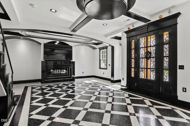 a black and white checkered floor