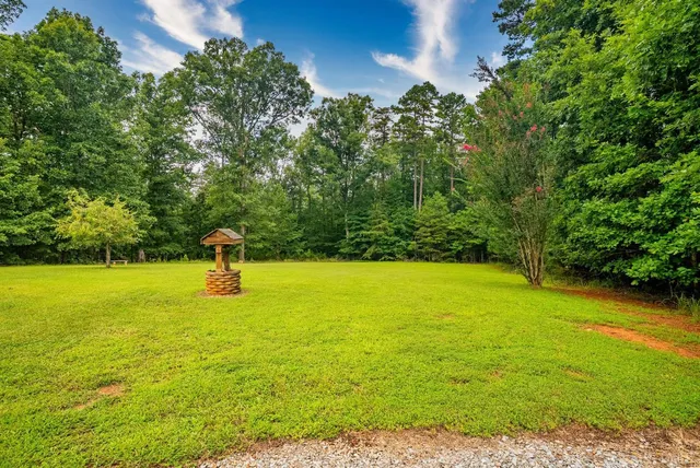 a view of a swimming pool with a yard