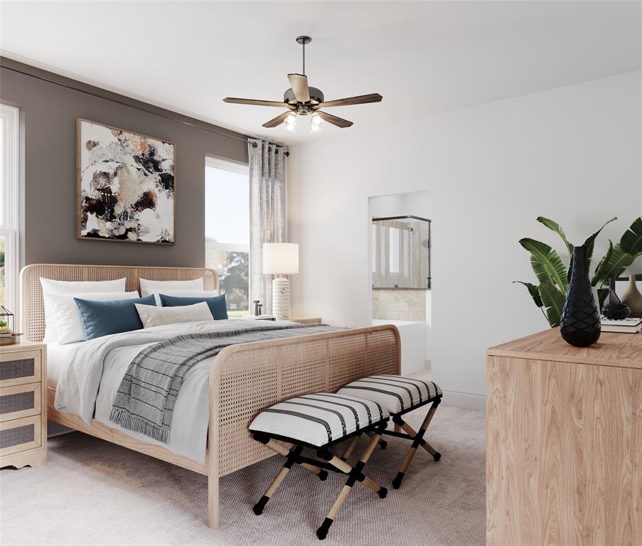 8720 Treeline Parkway Justin, TX 76247 - Photo 12 of 17 a bedroom with a bed and a chandelier