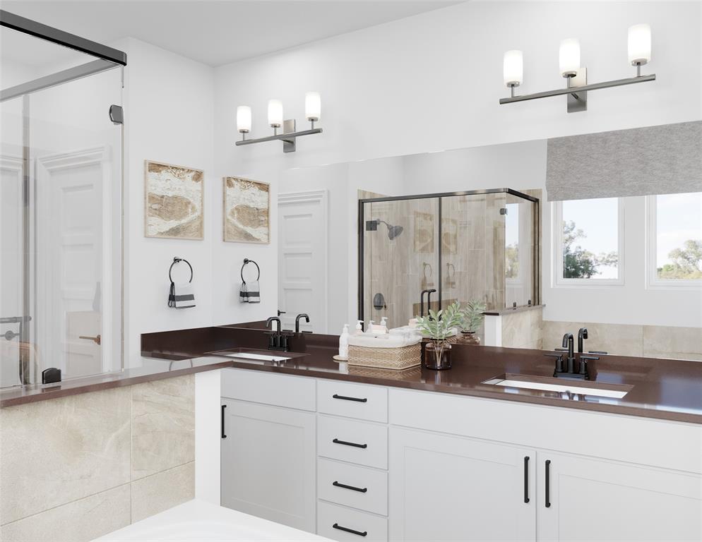8720 Treeline Parkway Justin, TX 76247 - Photo 13 of 17 a bathroom with a double vanity sink and a mirror
