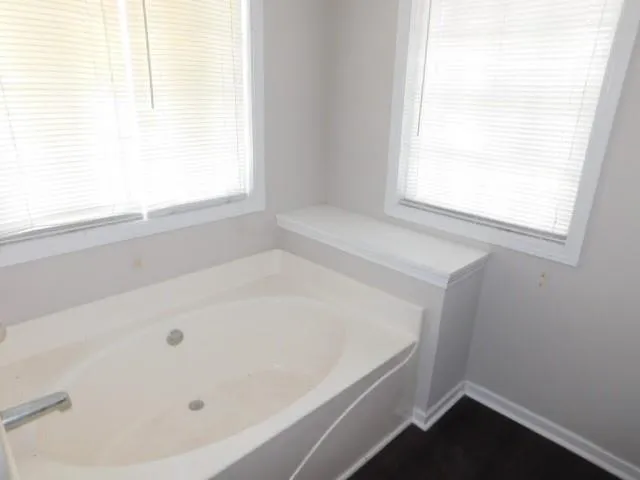 a bathroom with a bathtub