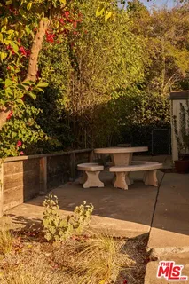 a backyard of a house with lots of green space and fountain