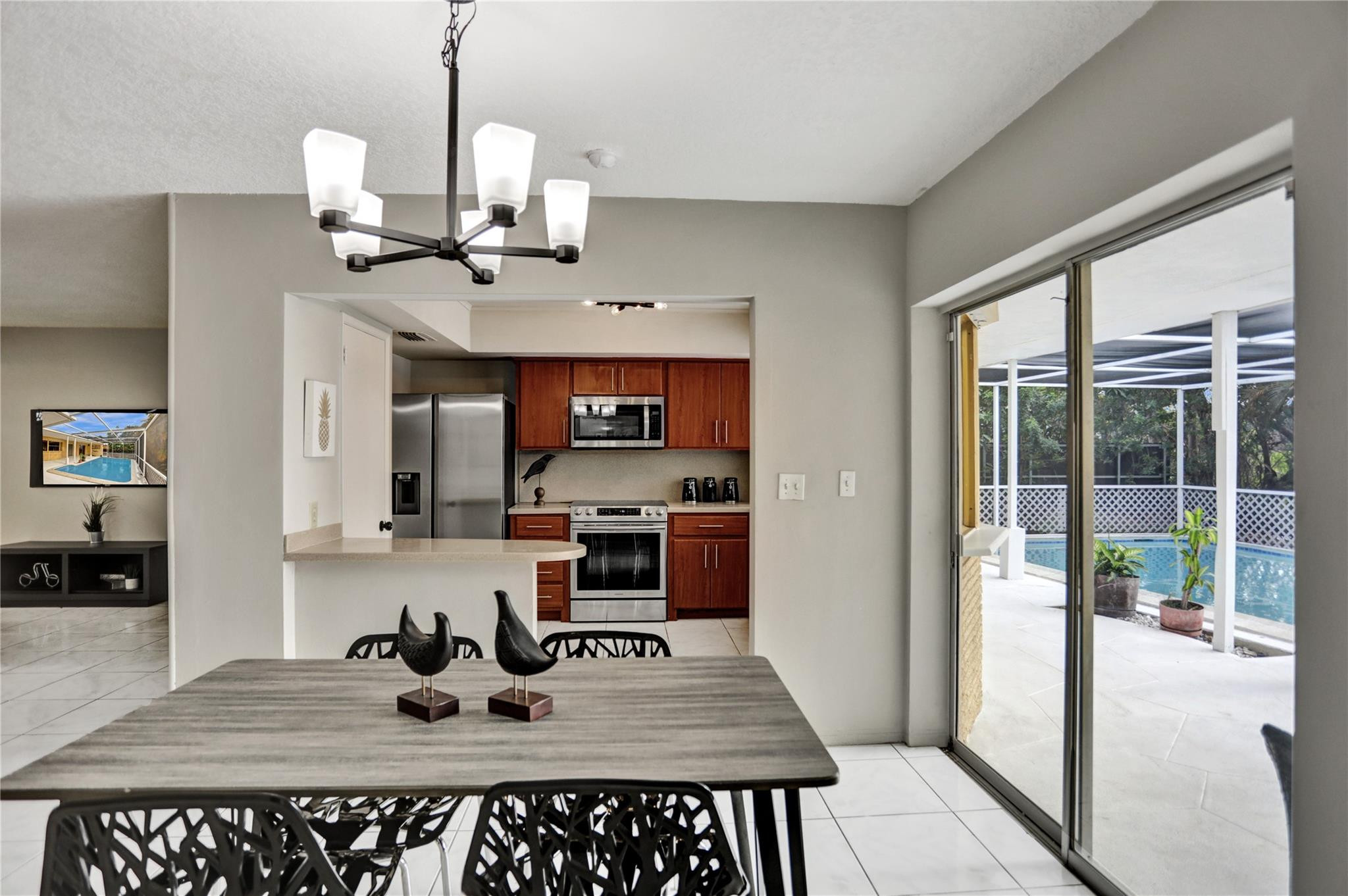 3828 East Shore Road Miramar, FL 33023 - Photo 11 of 33 a view of a dining room with furniture a chandelier and wooden floor