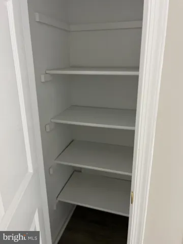 a view of walk in closet with empty racks