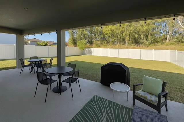 a view of a chairs and table in patio