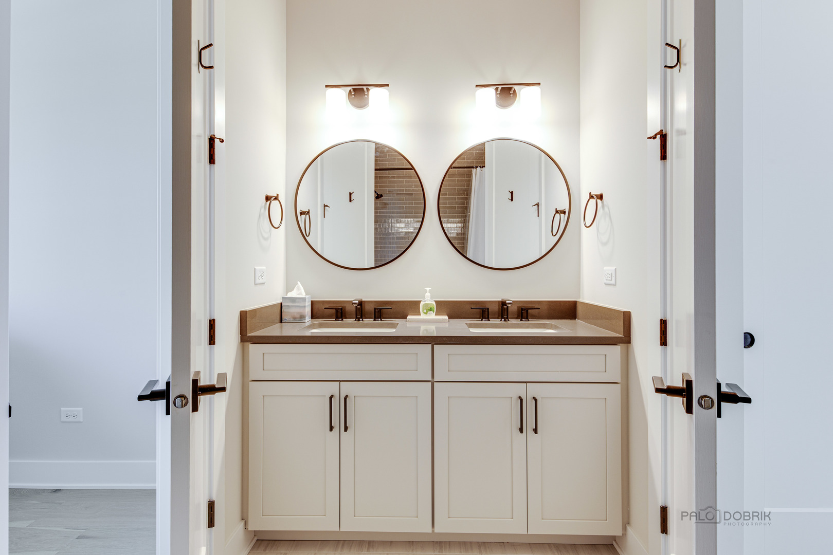3531 South Riding Ridge Elgin, IL 60124 - Photo 26 of 36 a bathroom with mirror a sink and a wooden floor