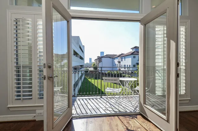 a view of a balcony from door