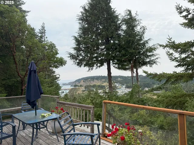 a view of a chairs and table in patio