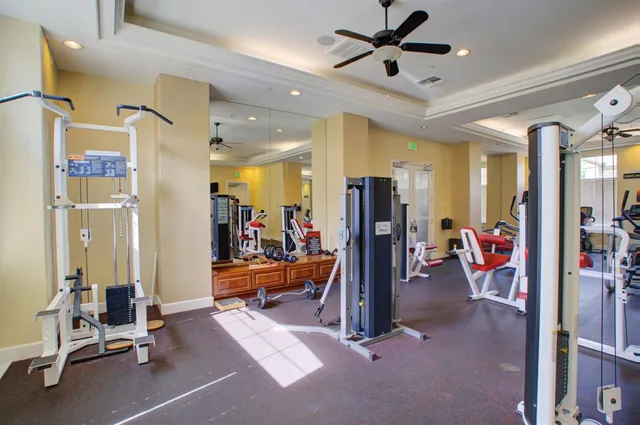 a view of a room with gym equipment