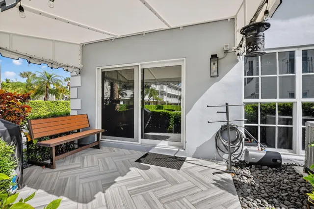 a building outdoor space with patio furniture