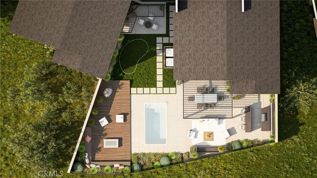 a view of swimming pool with outdoor seating and city view