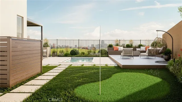 a view of a garden with patio