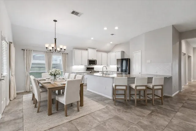 a view of a dining room and livingroom view