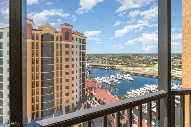 a view of a balcony with an ocean view