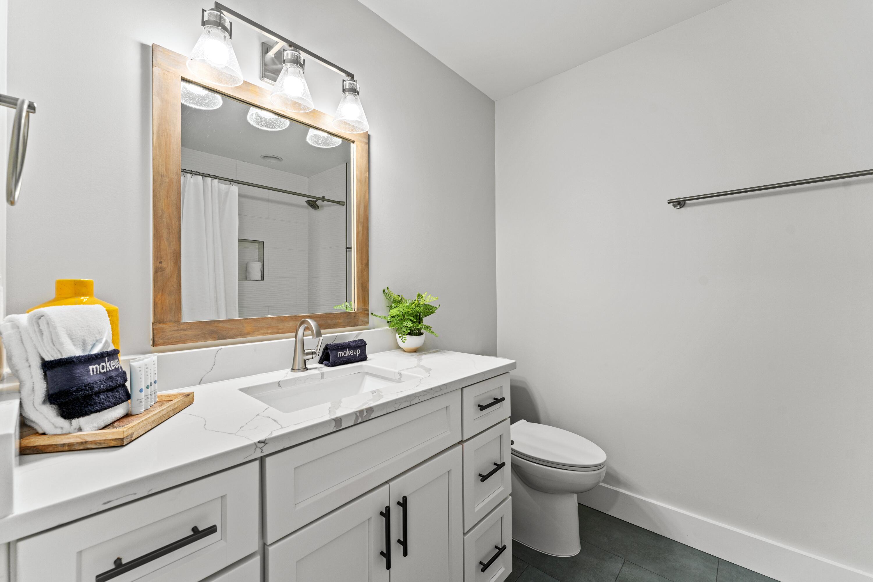 128 Blue Mountain Road, Unit 3 Santa Rosa Beach, FL 32459 - Photo 30 of 33 a bathroom with a toilet sink and mirror