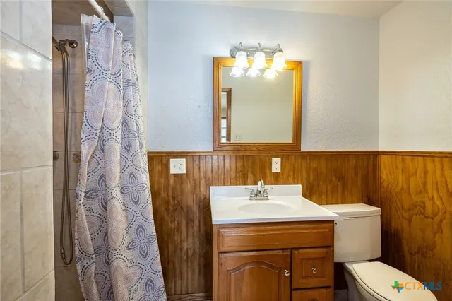 a bathroom with a sink a toilet and mirror