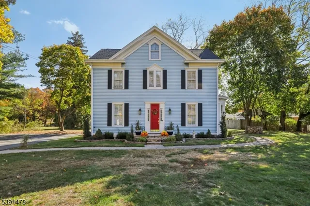 a front view of house with yard and green space