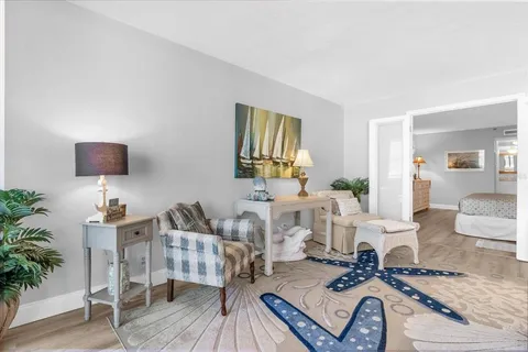 a living room with furniture and a rug