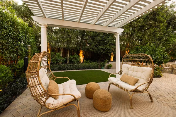 a view of swimming pool with outdoor seating