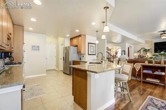 a large kitchen with cabinets