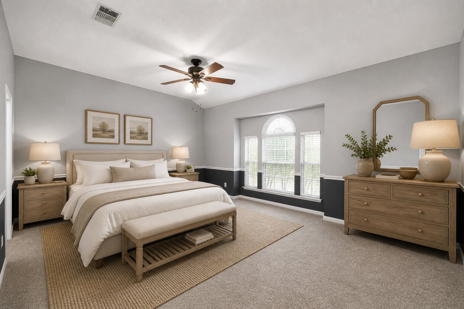 7622 McCormick Mill Court Houston, TX 77095 - Photo 19 of 37 a spacious bedroom with a large bed and a chandelier