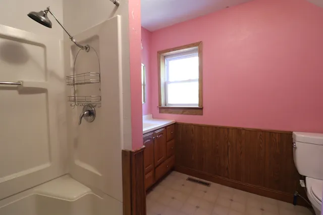 a bathroom with a bathtub