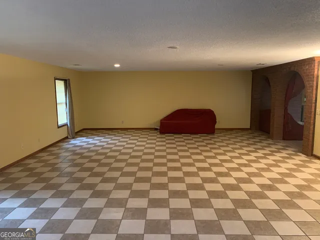 a view of a black and white checkered floor