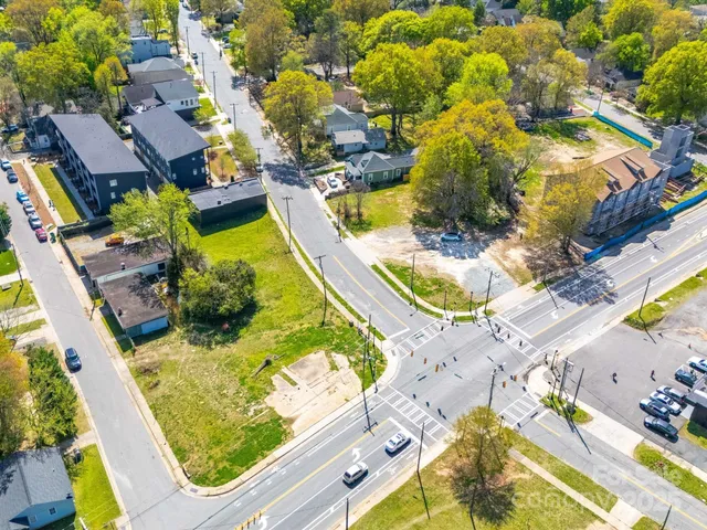 a city view with tall buildings