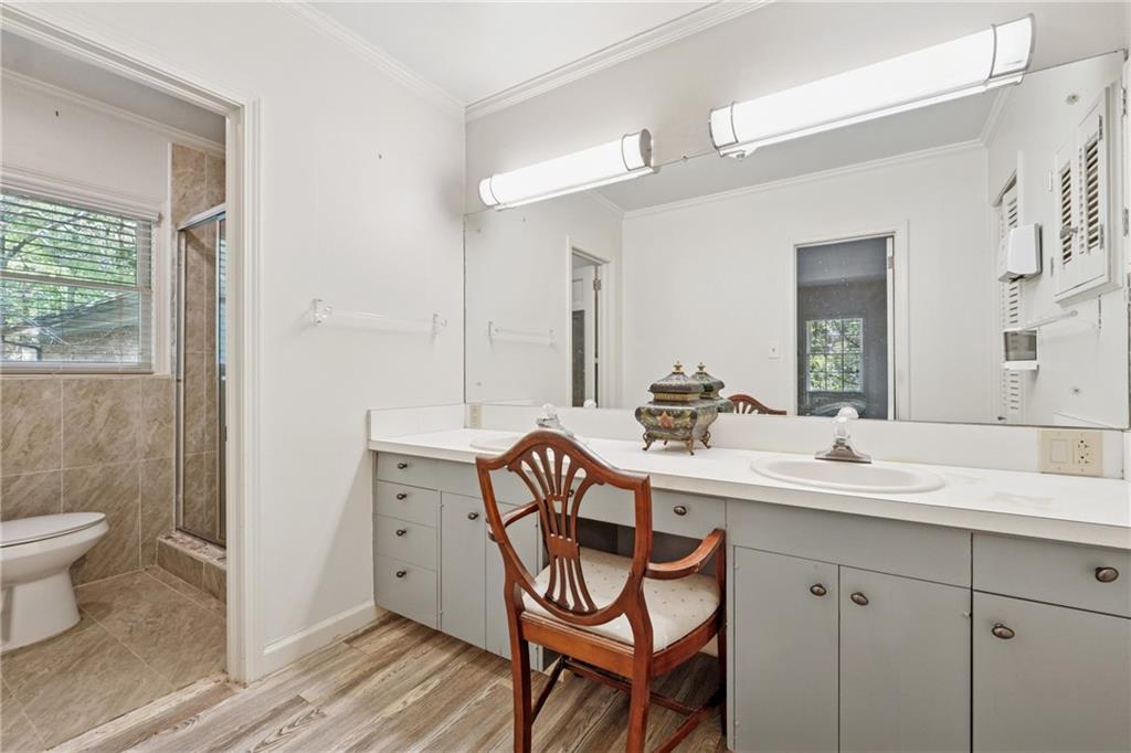1387 Springdale Road Gainesville, GA 30501 - Photo 29 of 46 a bathroom with a sink a toilet and a mirror