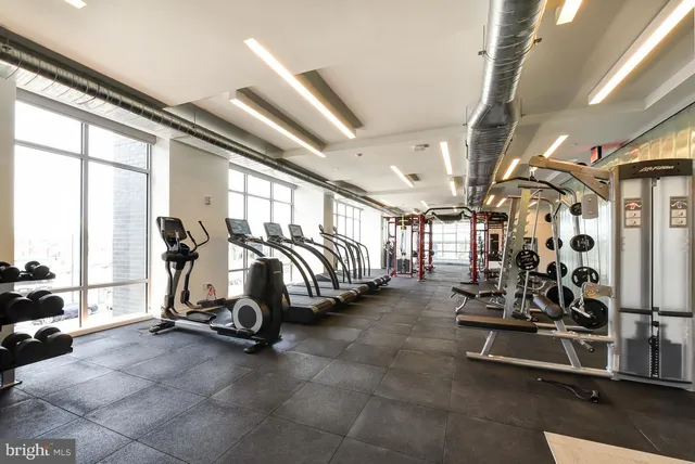 a view of a room with gym equipment