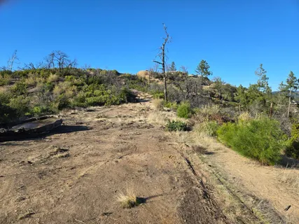 a view of a road with a building in the background