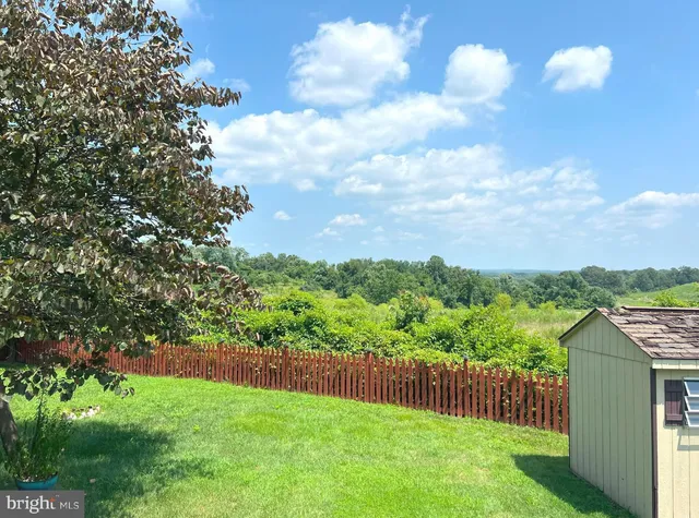 a view of a garden with an outdoor space