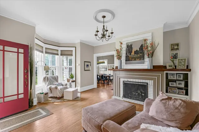 a living room with furniture and potted plant