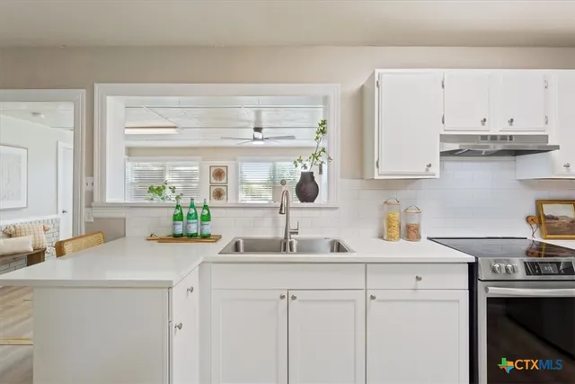 a kitchen with stainless steel appliances white cabinets and a sink