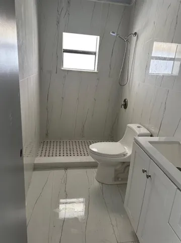 a bathroom with a toilet a sink and mirror