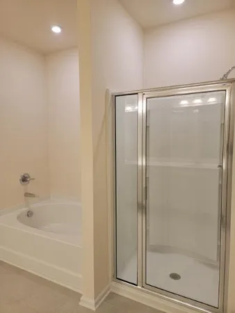 a bathroom with a bathtub