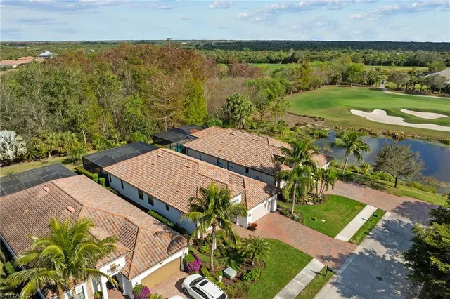 an aerial view of a house with a garden