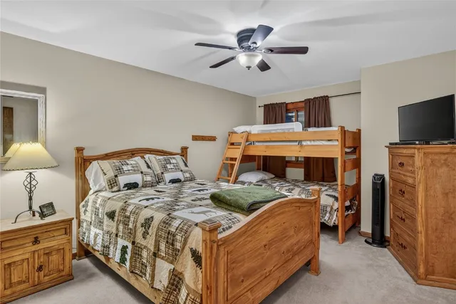 a bed room with a bed and a television