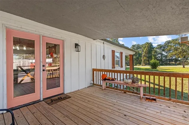 a view of a wooden deck