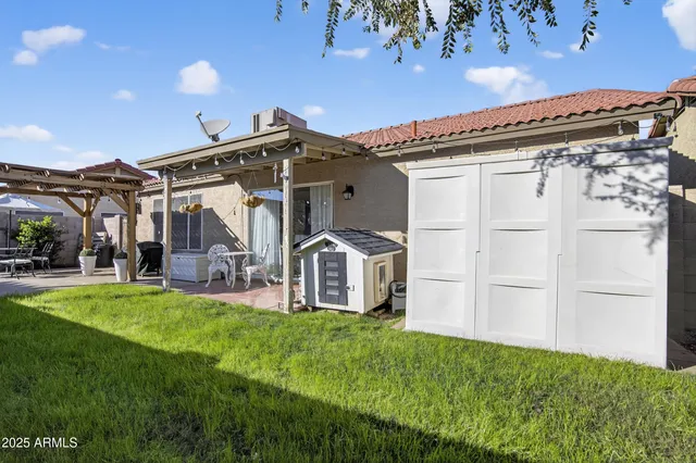 a front view of a house with patio