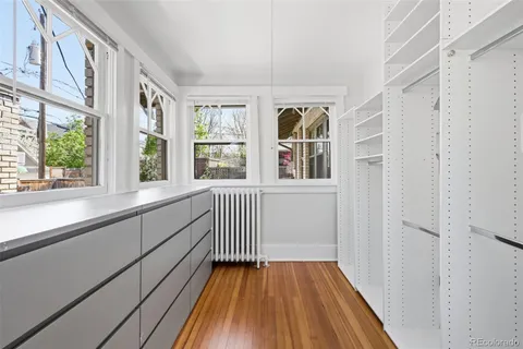 a view of a room with windows