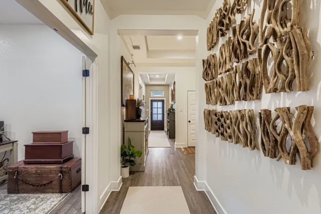 a hallway with a couch