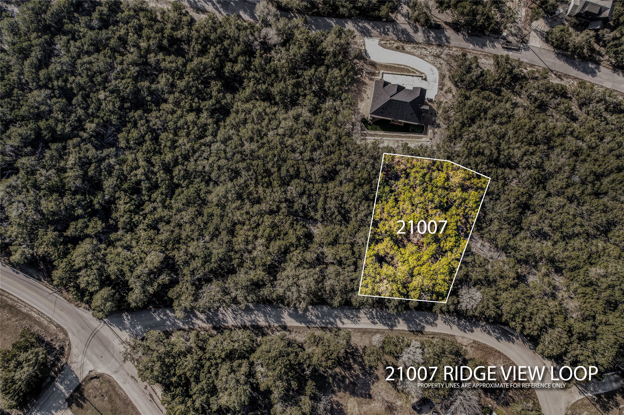 21003 Ridgeview Loop Lago Vista, TX 78645 - Photo 6 of 22 Aerial view of property's location with property parcel outlined