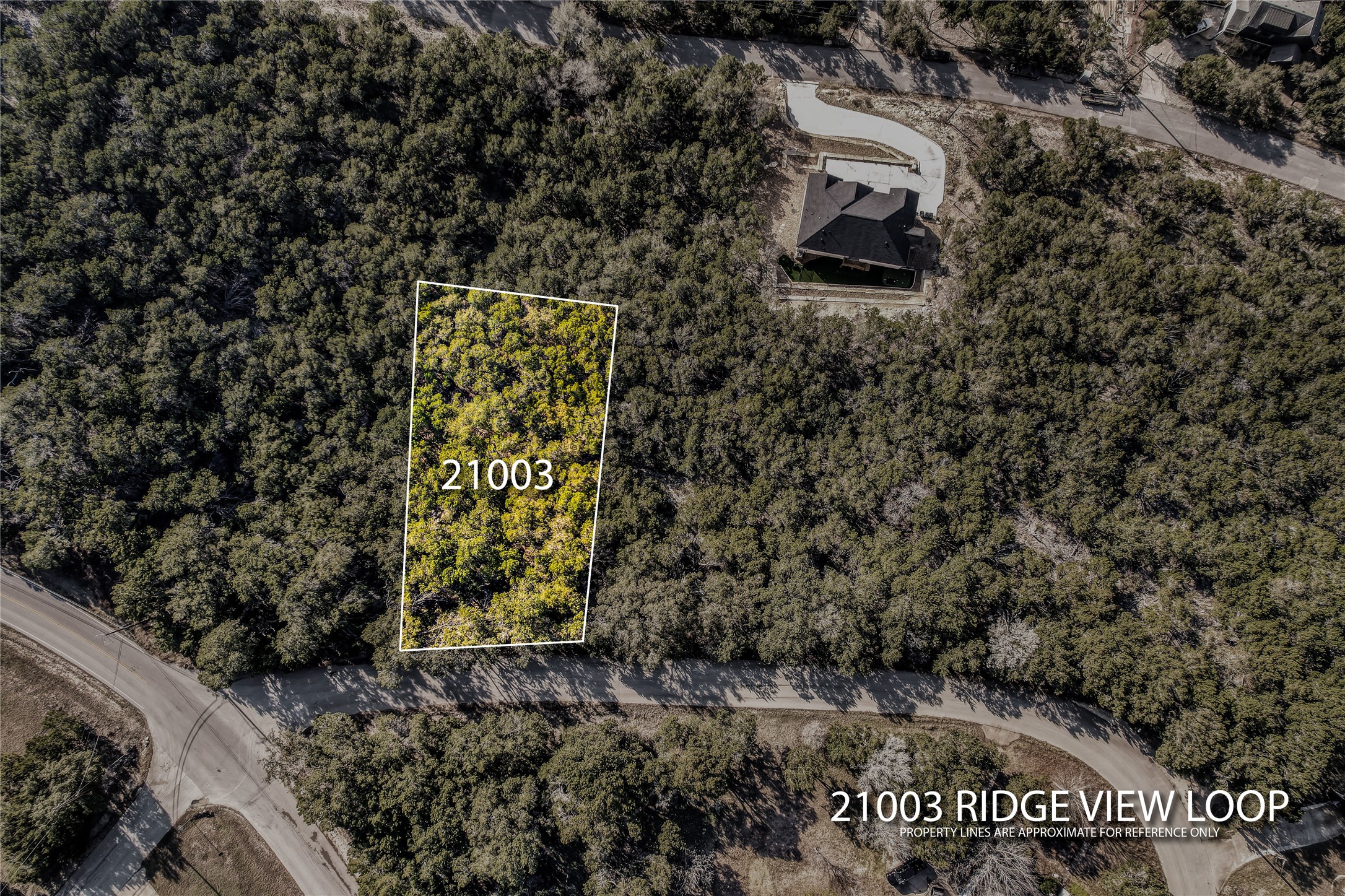 21003 Ridgeview Loop Lago Vista, TX 78645 - Photo 8 of 22 View of property location with property parcel outlined and a heavily wooded area